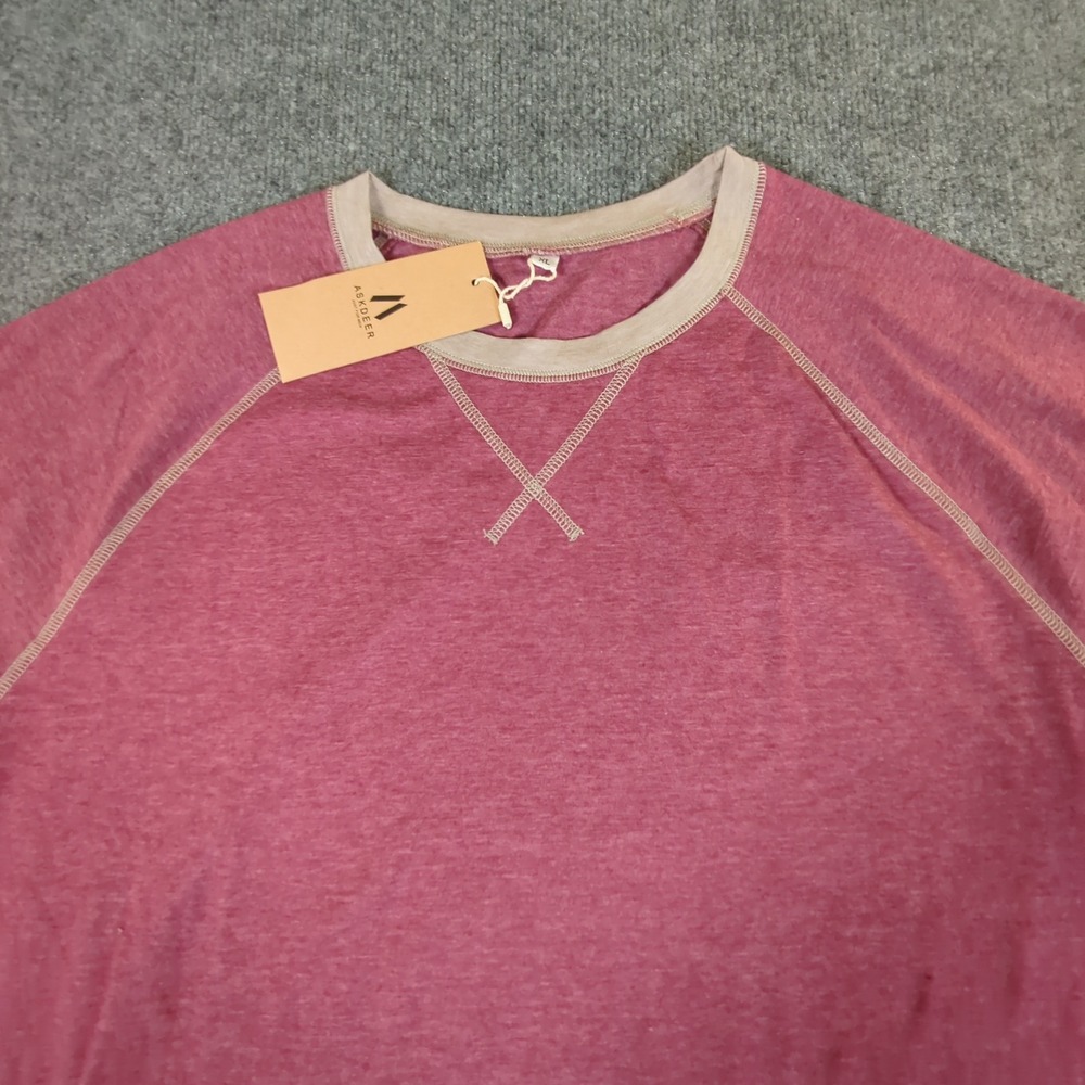 Askdeer Mens Long Sleeve Raglan T-Shirt Heather Pink Cotton Blend XL‎ NWT #2711
